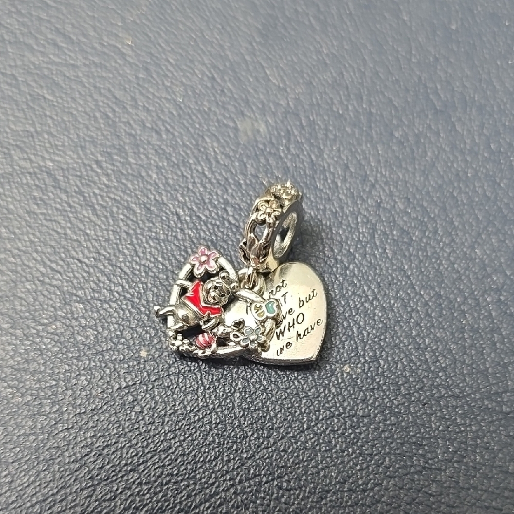 Silver Heart Charm with Multicolor Accents